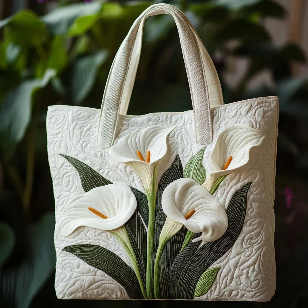 Calla Lily Motif Quilted Tote Bag