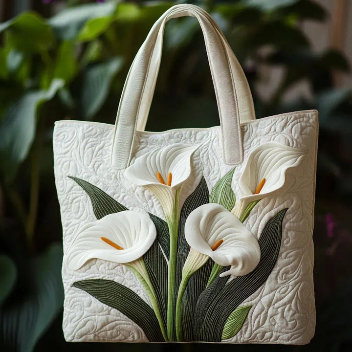 Calla Lily Motif Quilted Tote Bag
