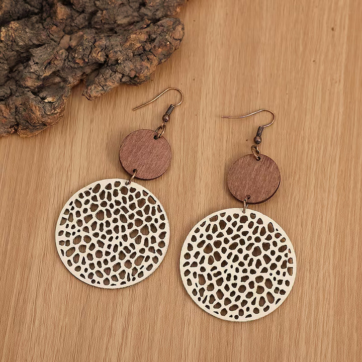 Retro Boho Wood and Leather Drop Earrings