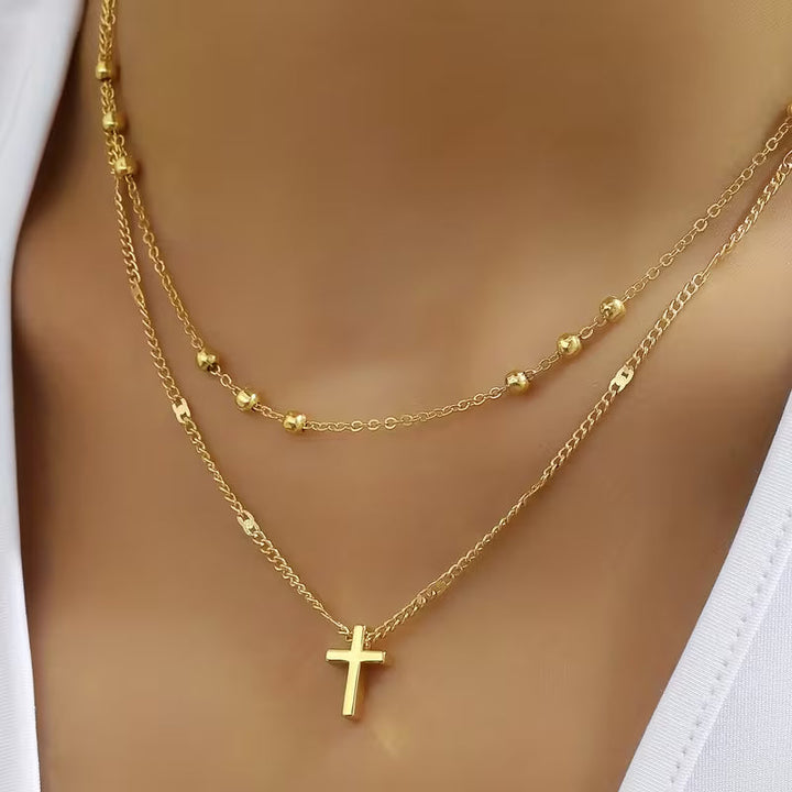 Vintage Double-Layer Cross Necklace