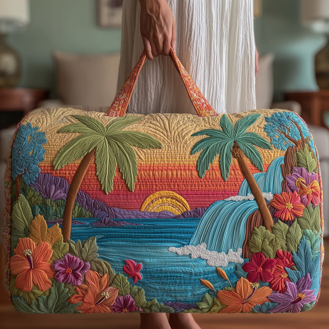 Tropical Sunset Waterfall Paradise Art Quilted Duffel Bag
