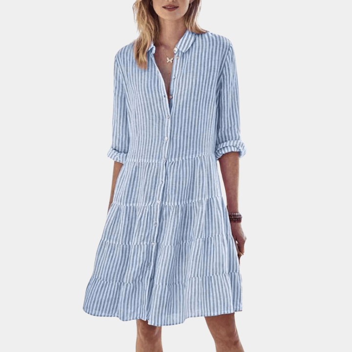 Bella | Women's V-Neck Striped Tiered Mini Dress