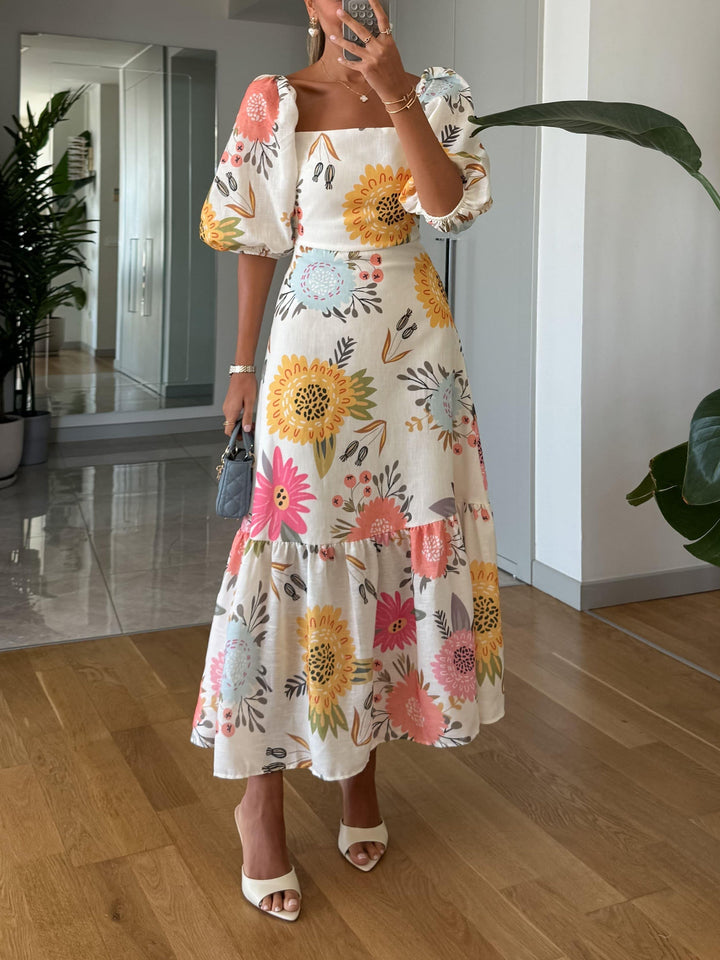 Blair | Women's Puff Sleeve A-Line Midi Dress