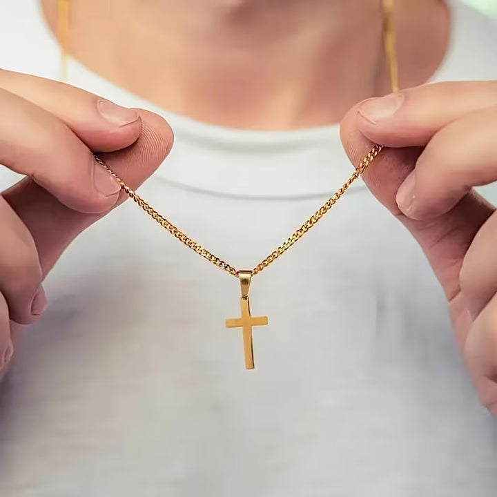 Gold Titanium Steel Cross Necklace