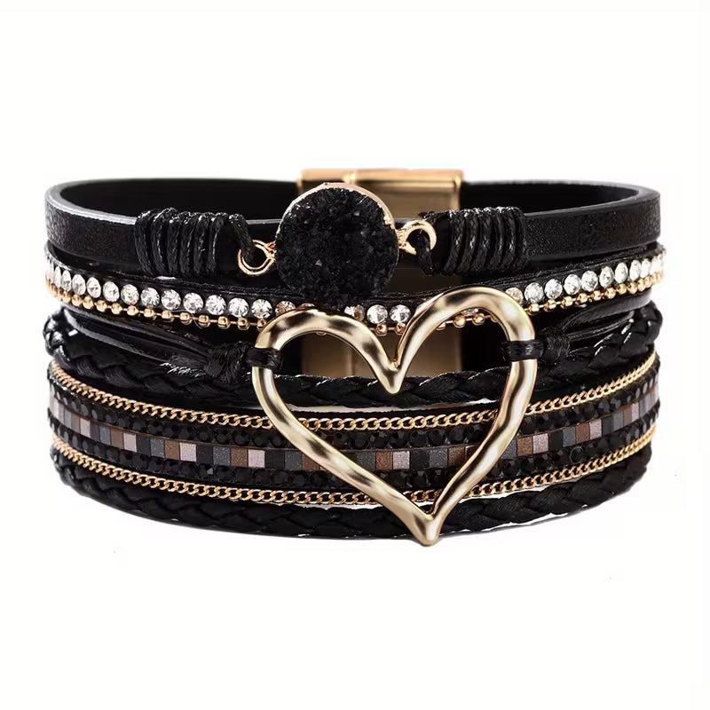 Boho Multi-Layer Gold Heart Bracelet