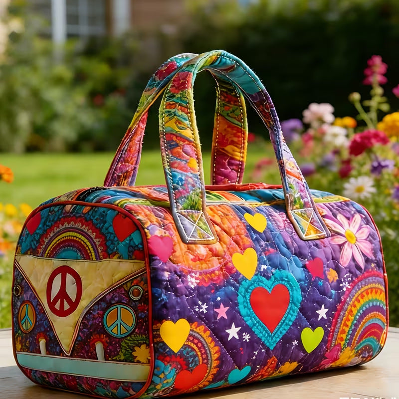 Boho Love Peace Quilted Duffel Bag
