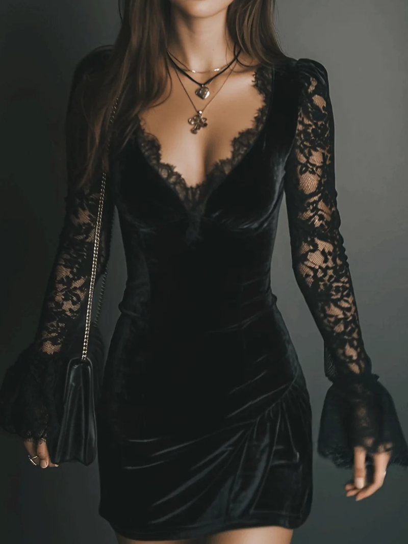 Carol | Women's V-Neck Lace Mini Dress