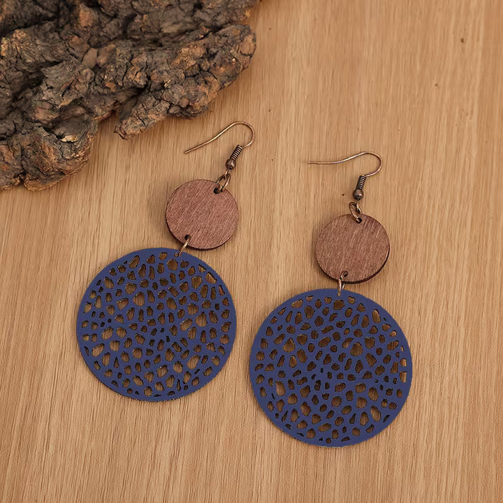 Retro Boho Wood and Leather Drop Earrings