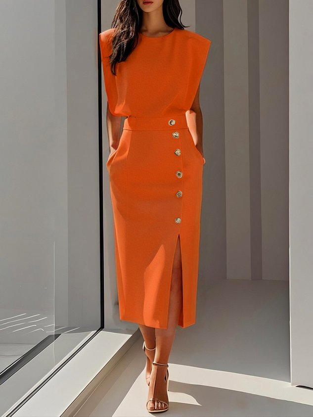 Women’s Dress | Sleeveless Side Button Midi