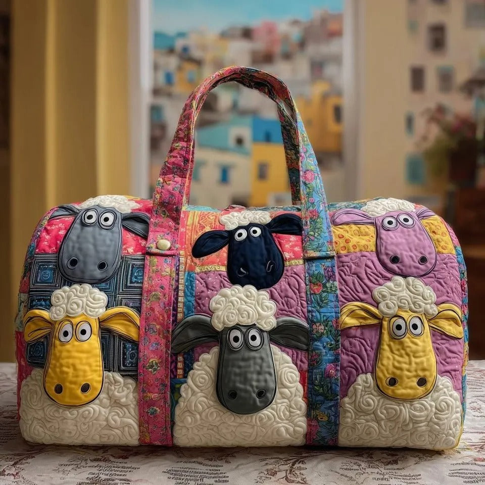 Cartoon Sheep Face Patchwork Quilted Duffel Bag
