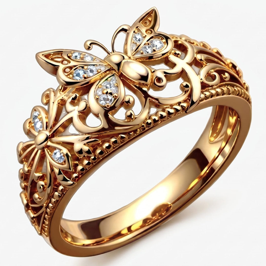 Golden Crown Butterfly Ring