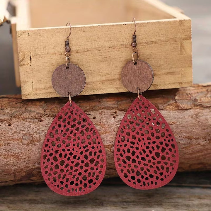 Vintage Style Leather Cutout Drop Earrings