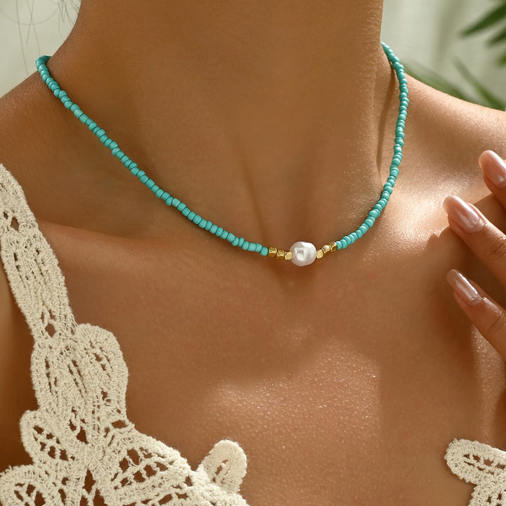 Minimal Turquoise and Pearl Necklace