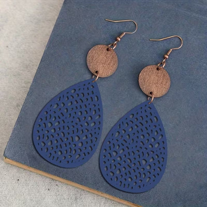 Vintage Style Leather Cutout Drop Earrings