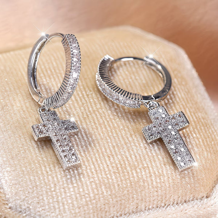 Silver Zirconia Cross Earrings