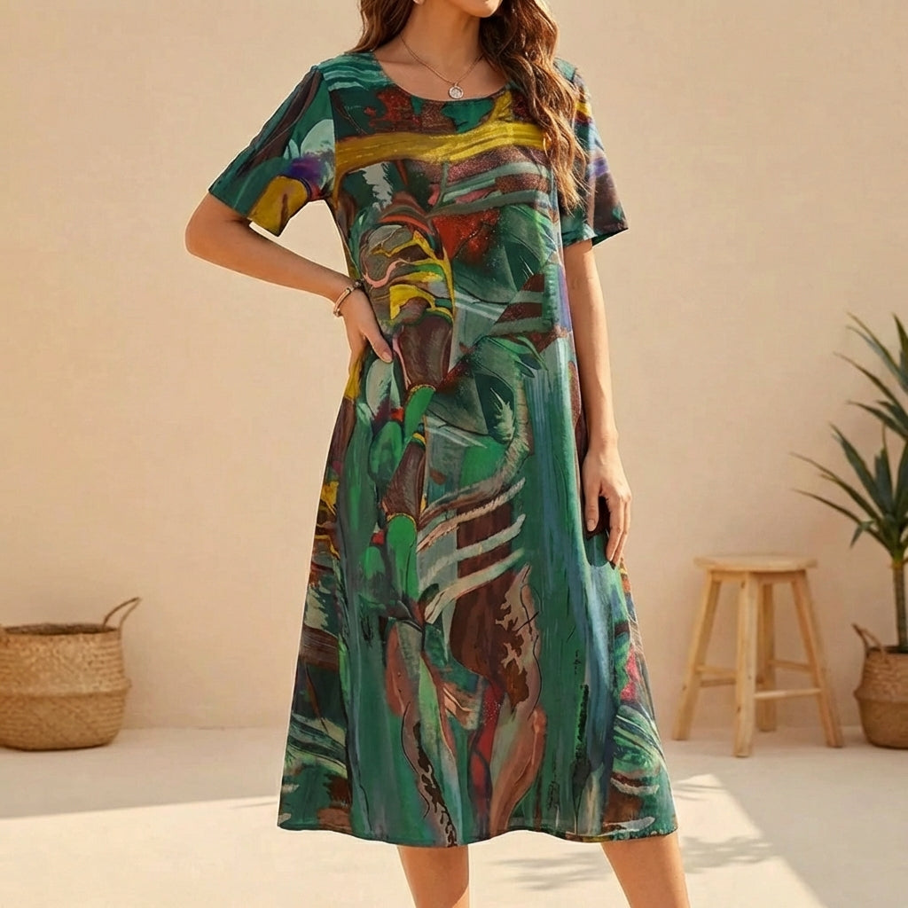 Dianna | Women's Short Sleeve A-Line Midi Dress