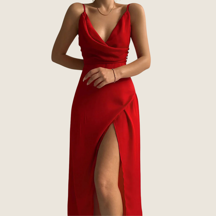 Dominique | Women's V-Neck Slip Midi Dress