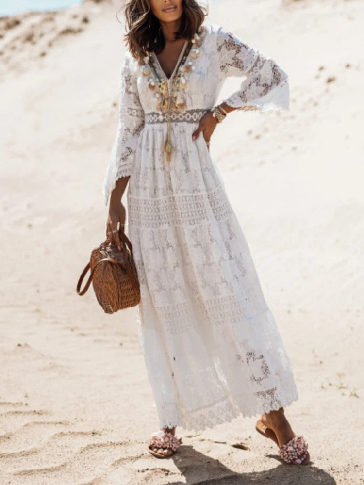 Doris | Women's V-Neck Lace Maxi Dress