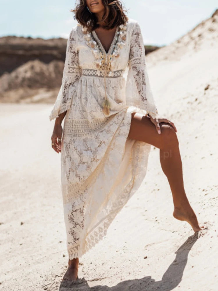 Doris | Women's V-Neck Lace Maxi Dress