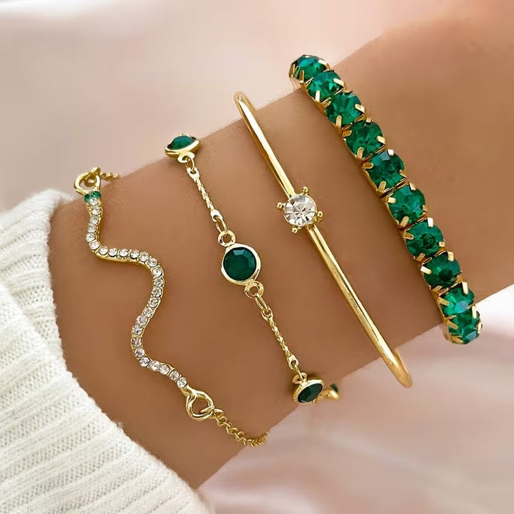 Gold Gemstone Bracelet Set