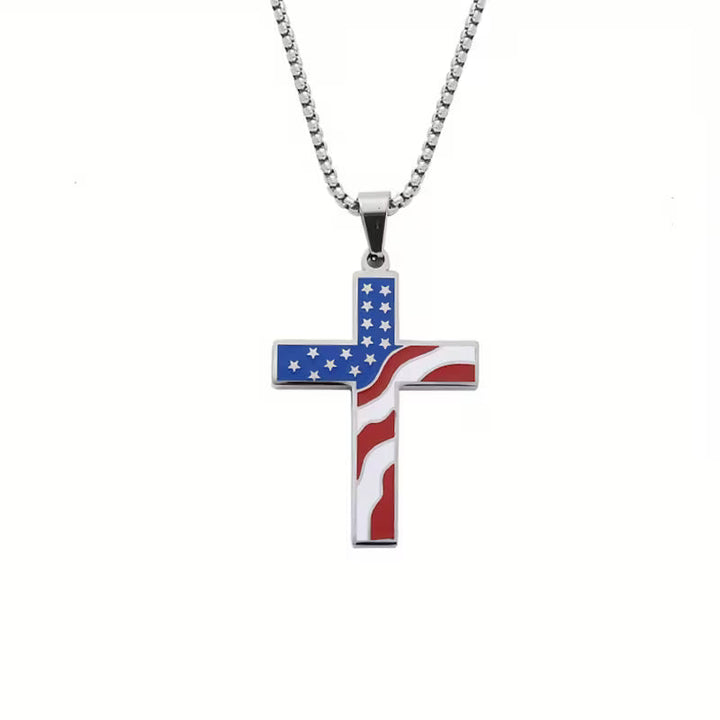 American Flag Cross Pendant Necklace