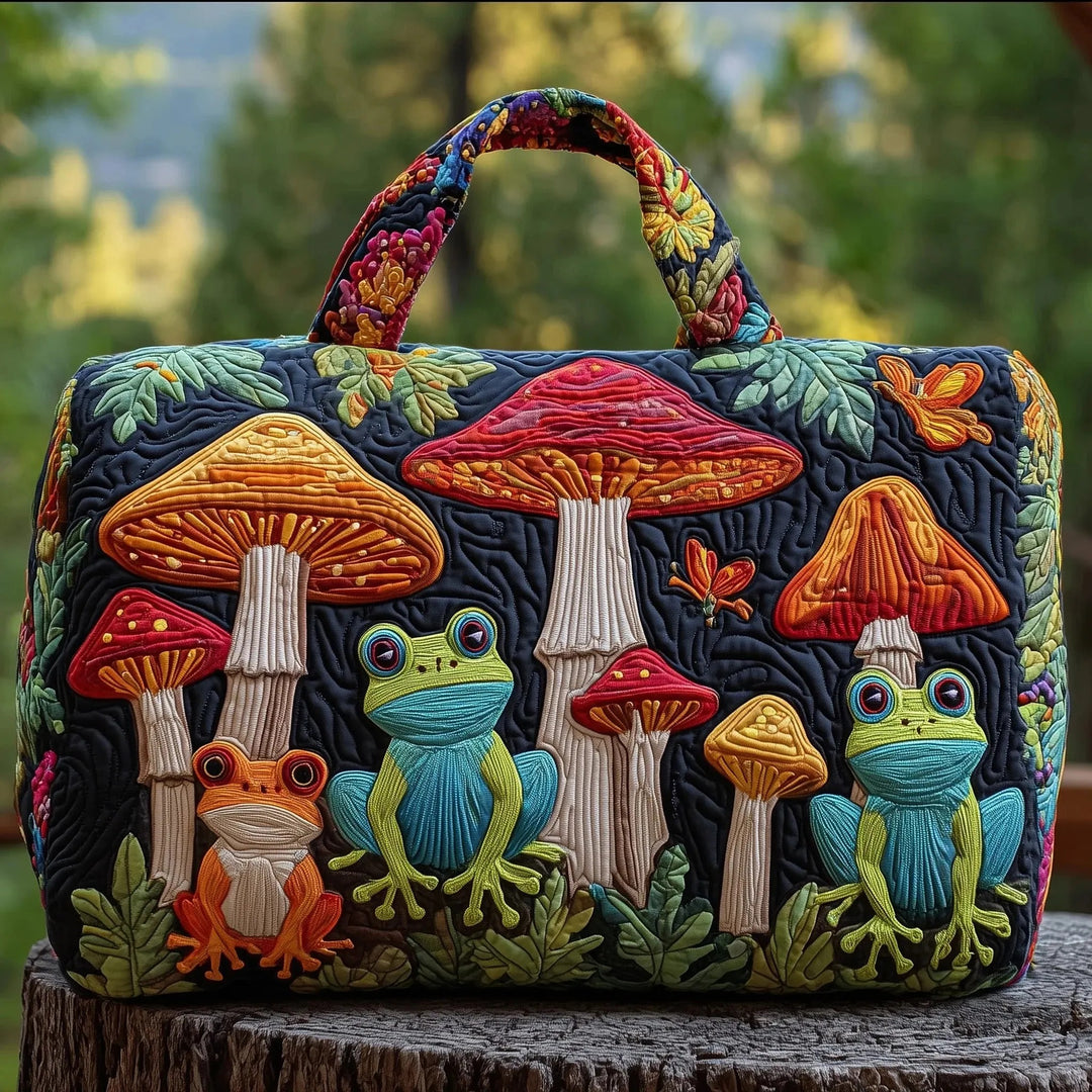 Mushroom Frog Nature Quilted Duffel Bag