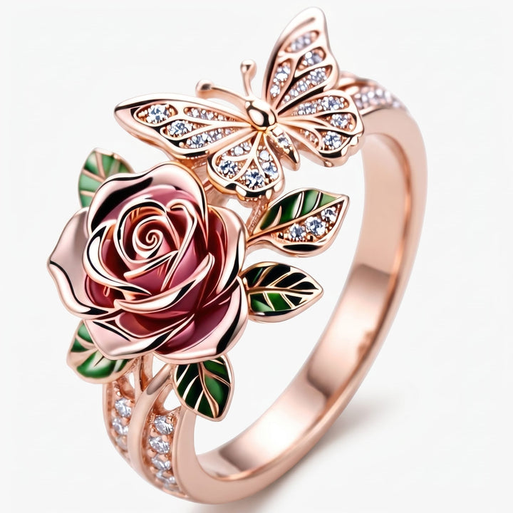 Rose & Butterfly Ring - (ADJUSTABLE)