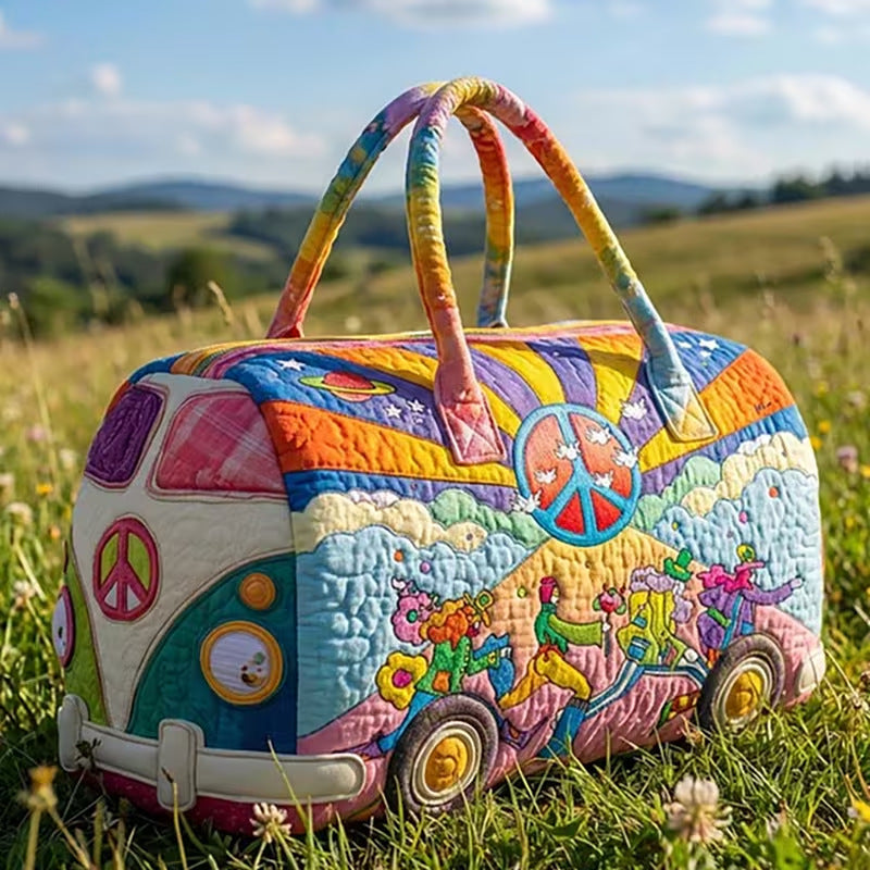Retro Hippie Van Psychedelic Art Quilted Duffel Bag