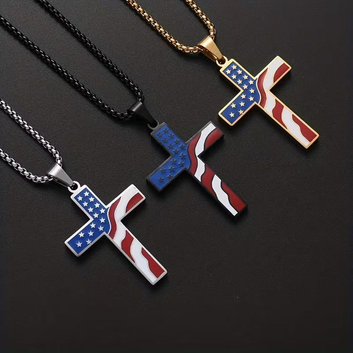 American Flag Cross Pendant Necklace