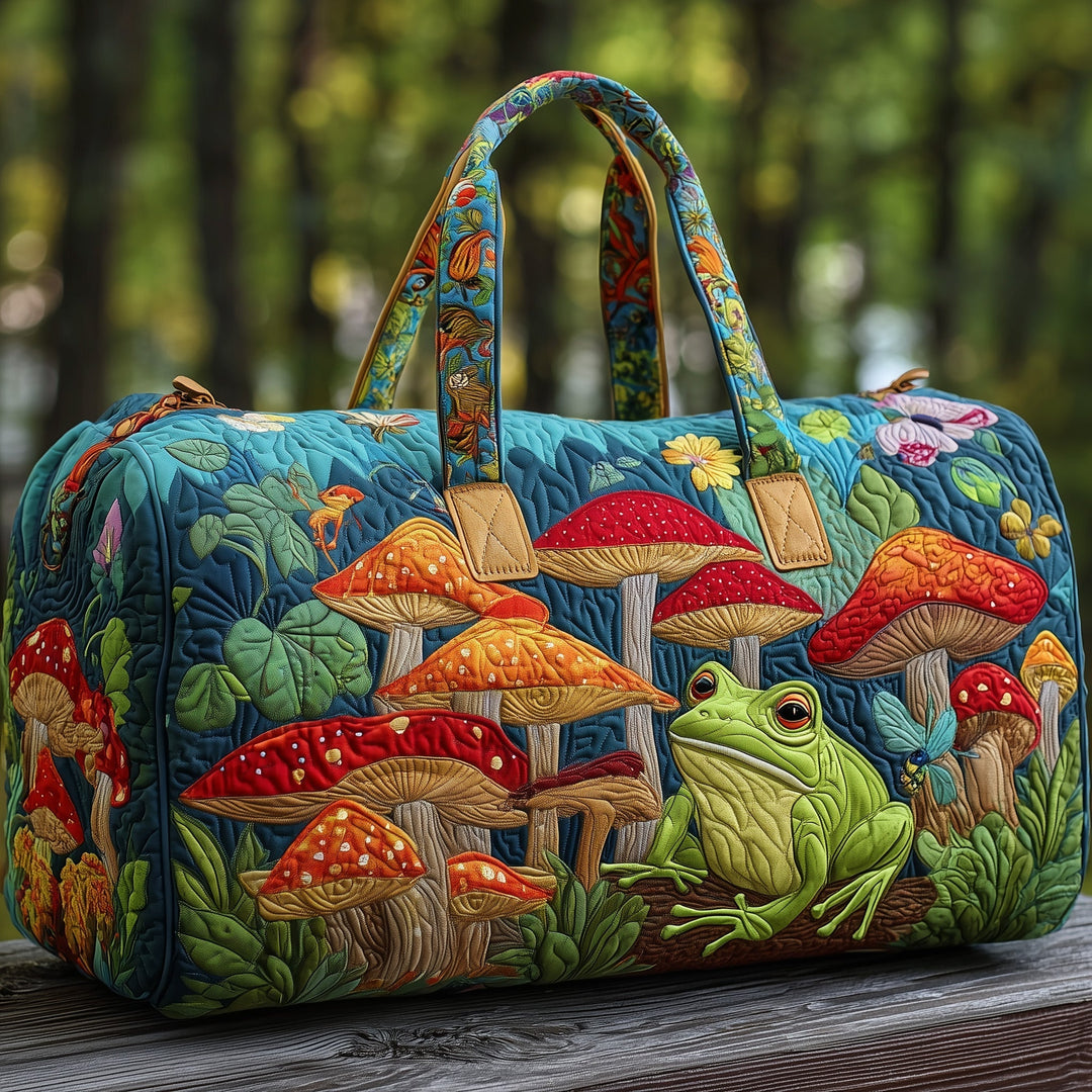 Mushroom Frog Forest Quilted Duffel Bag