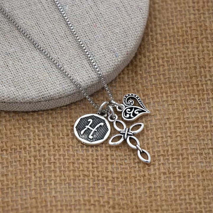 Initial Letter Heart & Cross Necklace