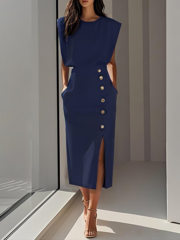 Women’s Dress | Sleeveless Side Button Midi