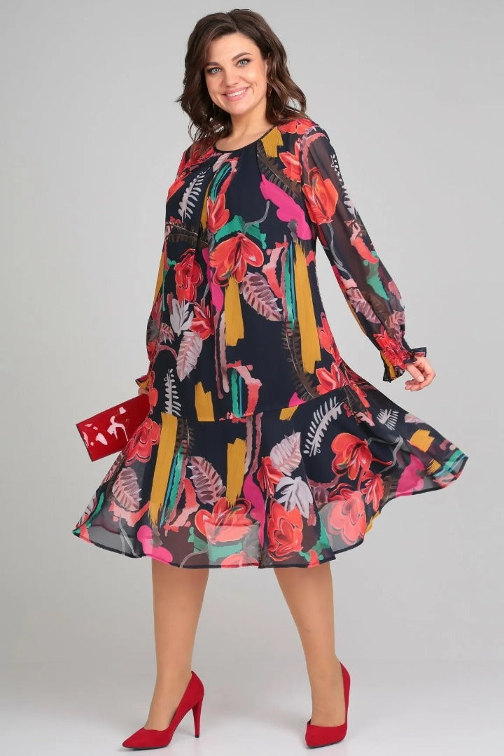 Ellen | Women's Long Sleeve A-Line Midi Dress
