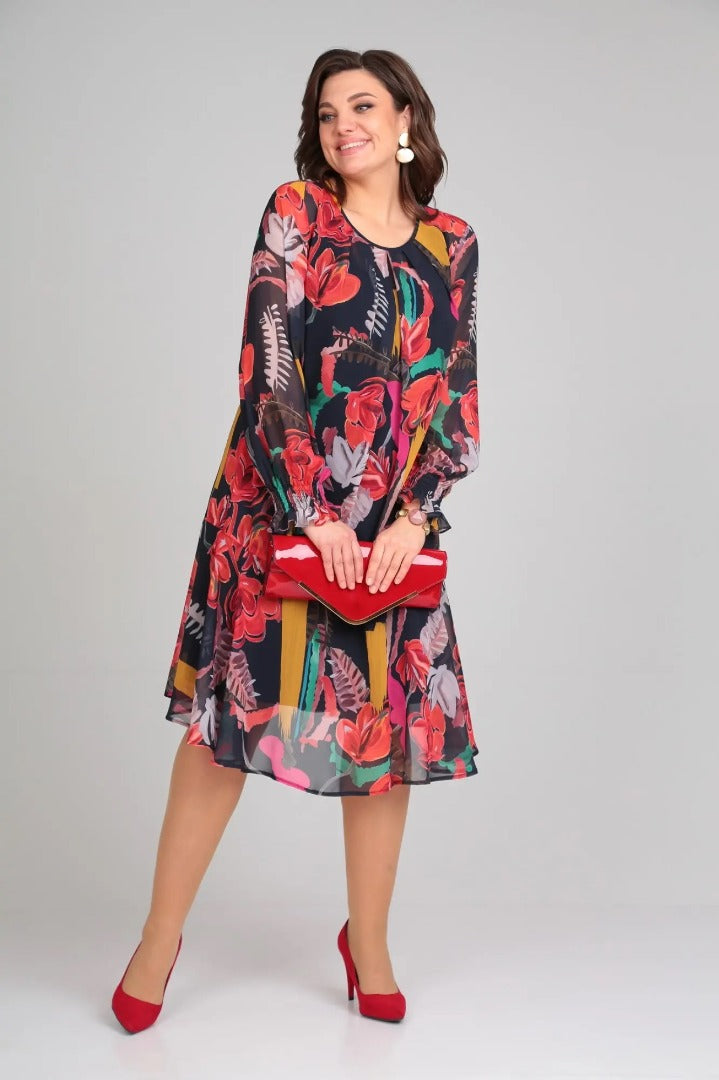 Ellen | Women's Long Sleeve A-Line Midi Dress