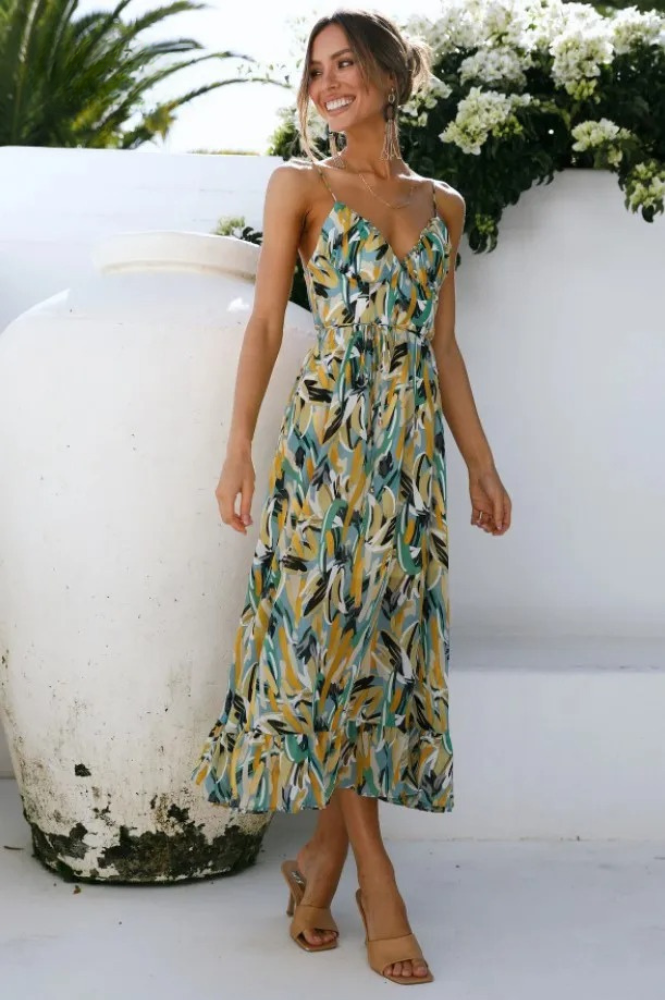 Ellen | Women's V-Neck A-Line Midi Dress