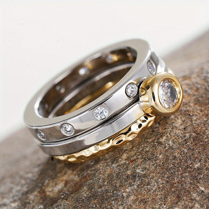 Retro Two Tone Ring Set