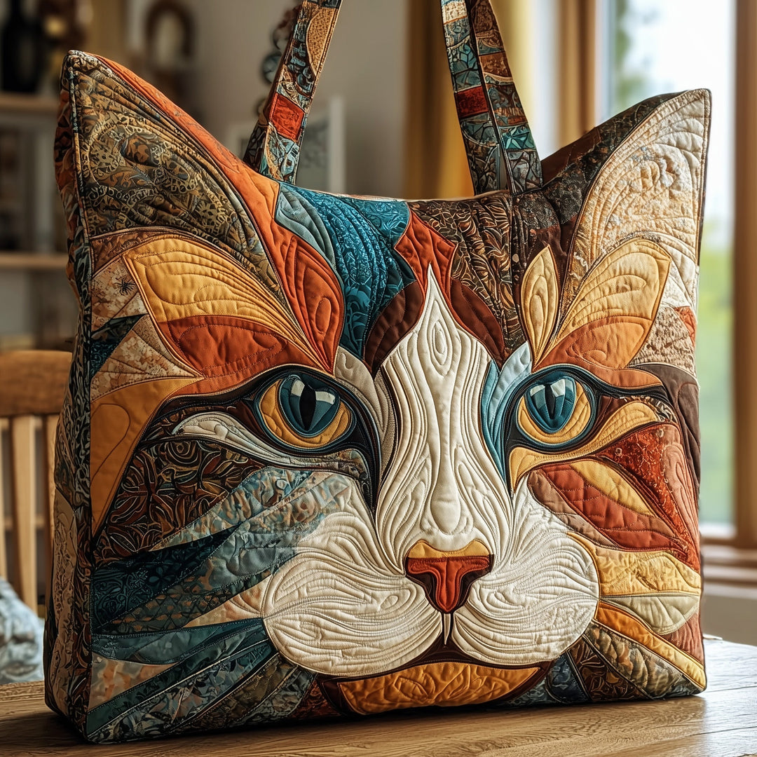 Vibrant Cat Face Quilted Tote Bag