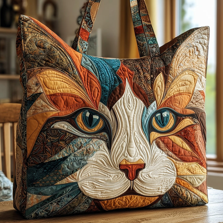 Vibrant Cat Face Quilted Tote Bag
