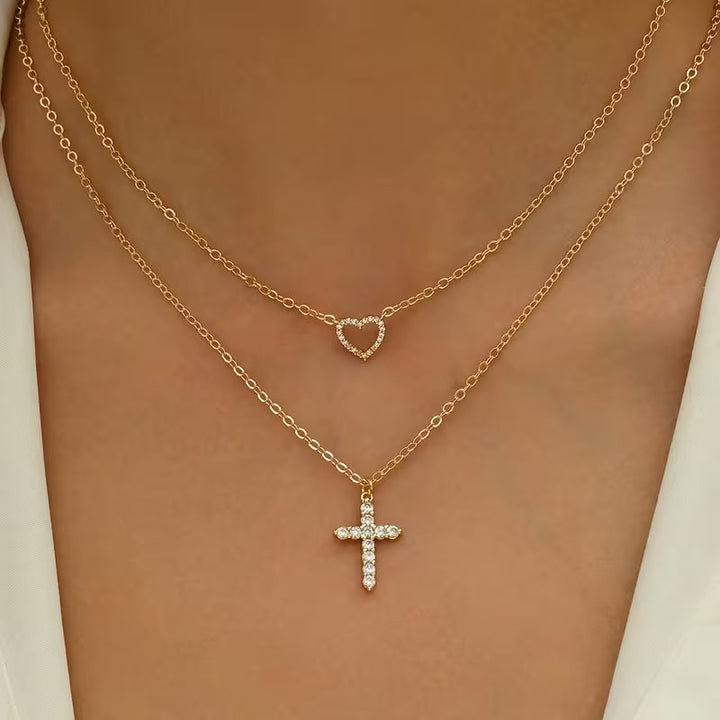 Vintage Double-Layer Cross Necklace