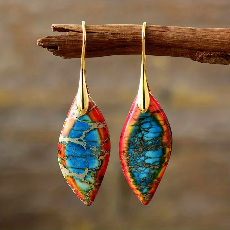 Natural Stone Leaf Drop Earrings