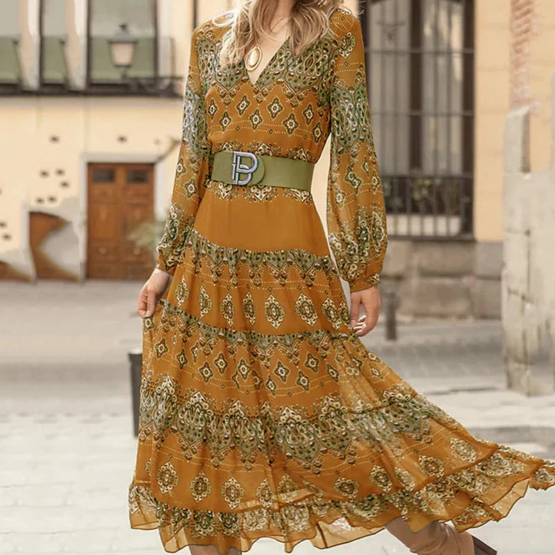 Fiona | Women's V-Neck Long Sleeve Maxi Dress