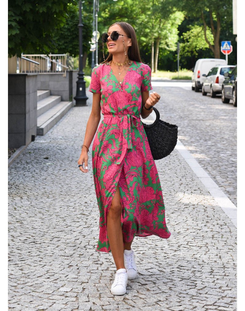 Fiona | Women's V-Neck Wrap Midi Dress