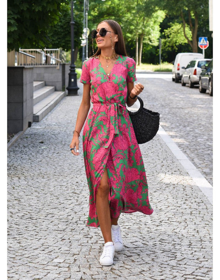 Fiona | Women's V-Neck Wrap Midi Dress