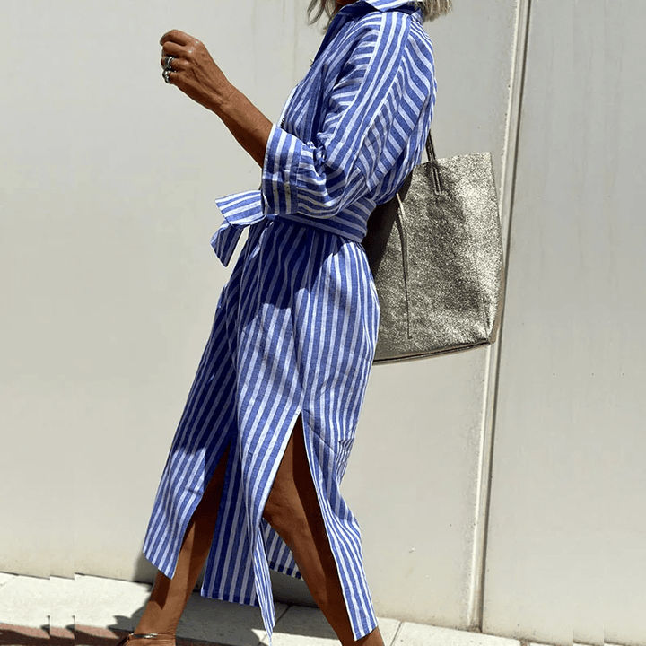 Frances | Women's Striped Button-Down Midi Dress