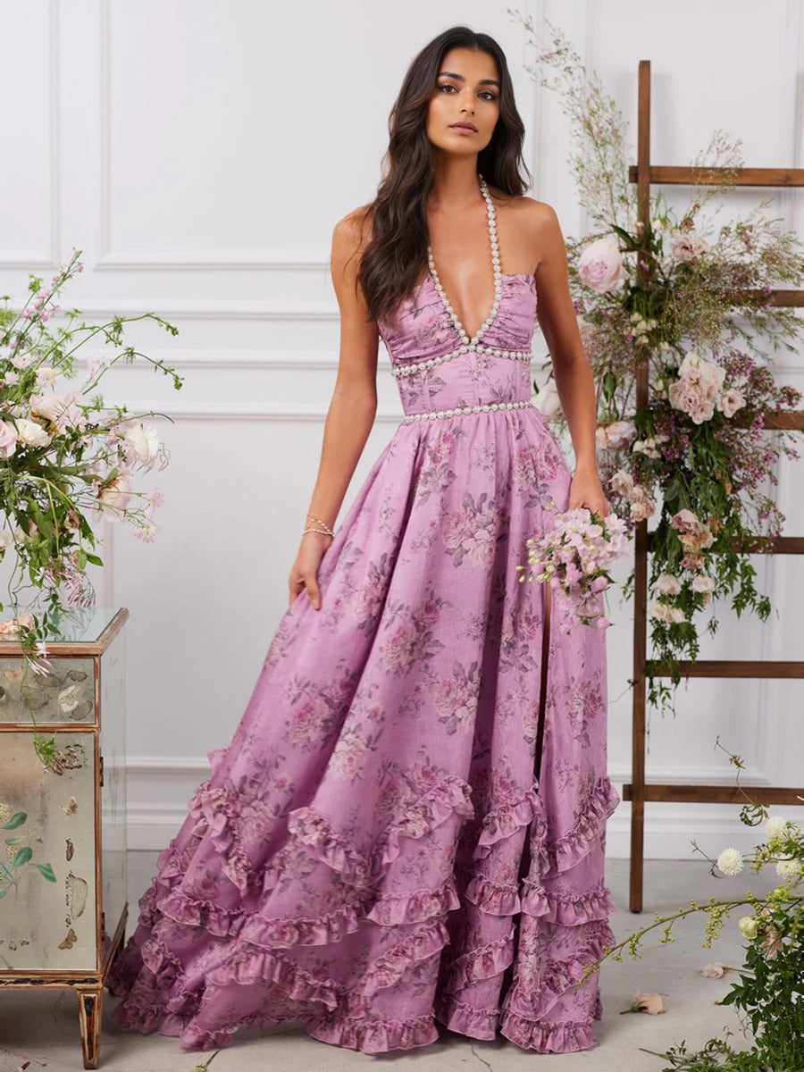 Geraldine | Women's Halter A-Line Maxi Dress
