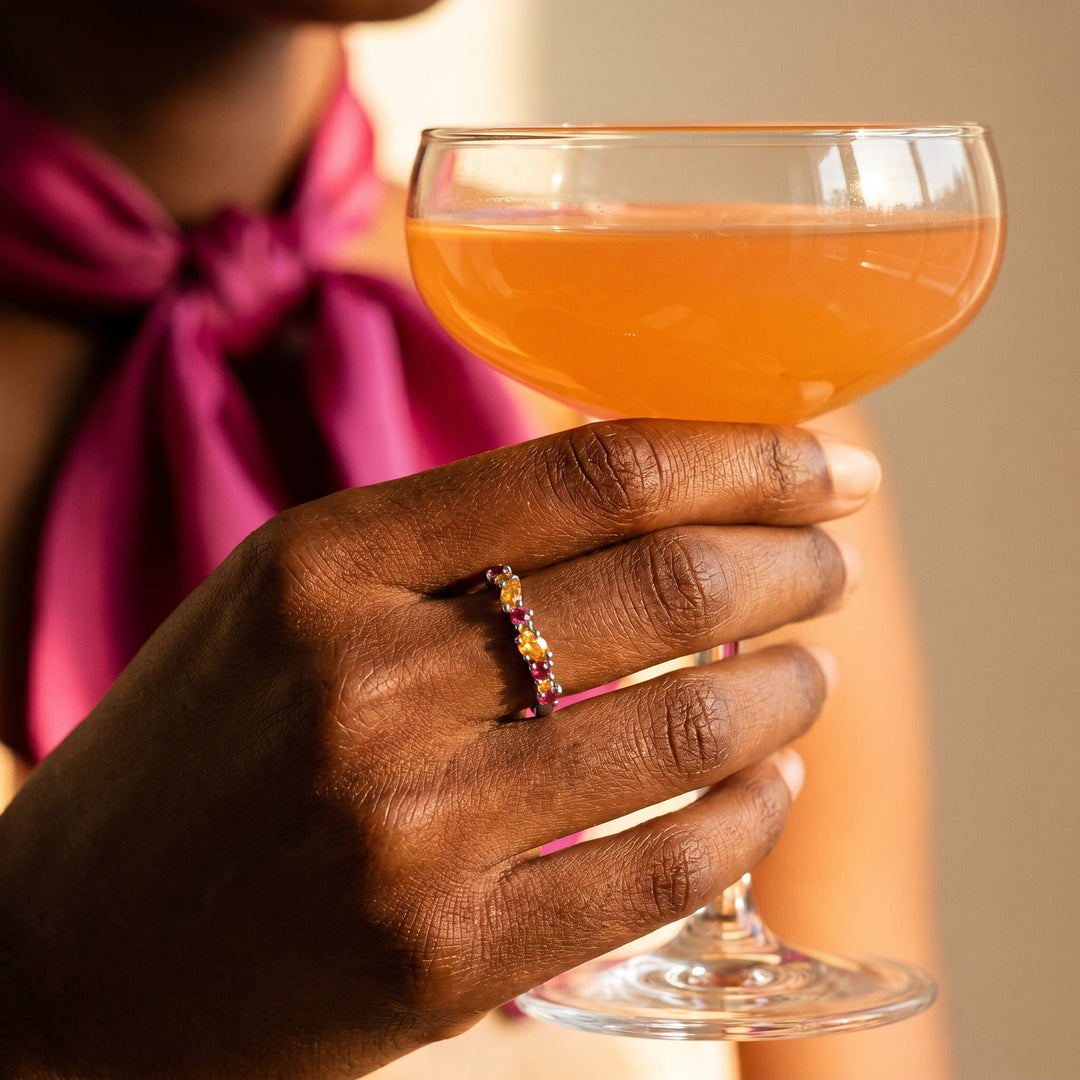 Citrine and Pink Topaz Halo Ring