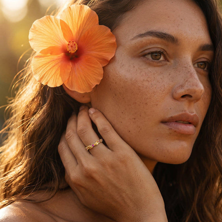 Citrine and Pink Topaz Halo Ring