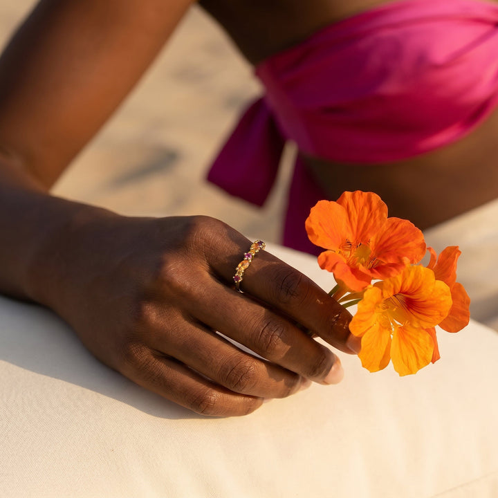 Citrine and Pink Topaz Halo Ring