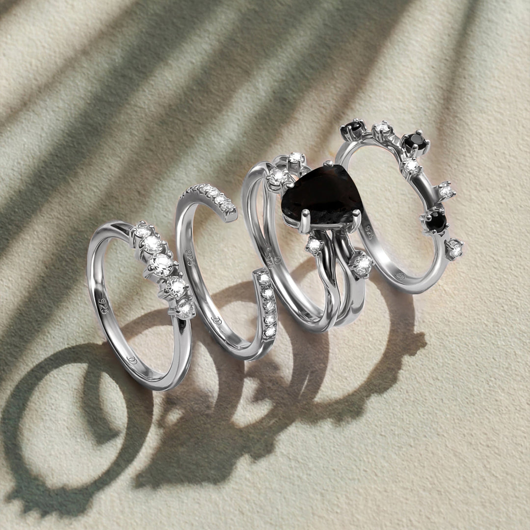 Black Obsidian and Scattered Onyx Ring Set