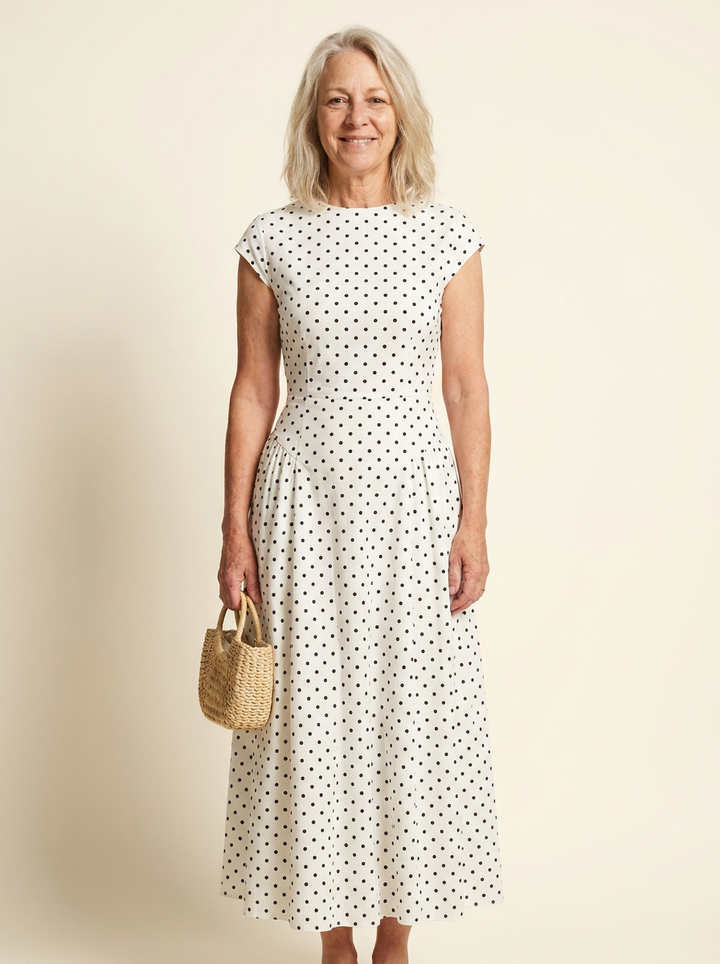 Adeline™ - Cap Sleeve Polka Dot Dress